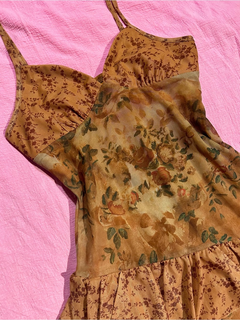 Layered Orange Floral Mini Dress